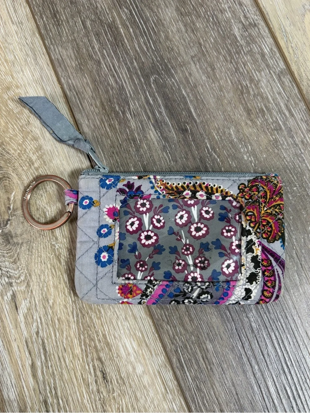 Vera Bradley Floral Paisley Quilted ID Case Keychain Wallet
